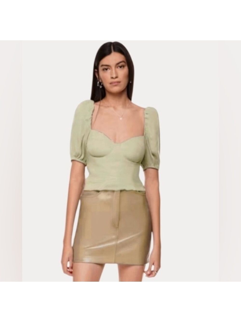 Aritzia Wilfred Novella Blouse Sweetheart Bodice Ruched Short Sleeve Top Size XL